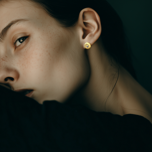 Evil Eye Stud Earring in 18kt Gold on Model