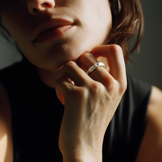 Devotion Ring in Silver with White Diamond on Model