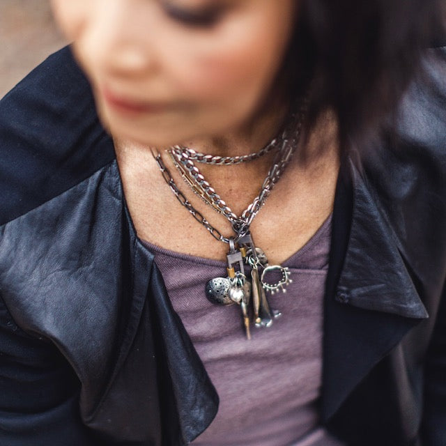 The Lock Connector is made of solid sterling silver with a 18k gold-plated screw closure and is made to swivel so your Talisman Pendants will move with your body.
