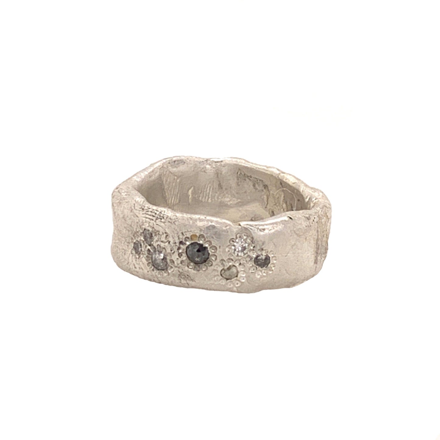 The Thrive Ring is for anyone who wants to bask in timeless beauty. Designed with the essence of wabi-sabi, each ring is handcrafted using only the finest metals and salt and pepper diamonds. This type of diamond features a range of black & white inclusions with no two the same, making each as unique and individual as you are.