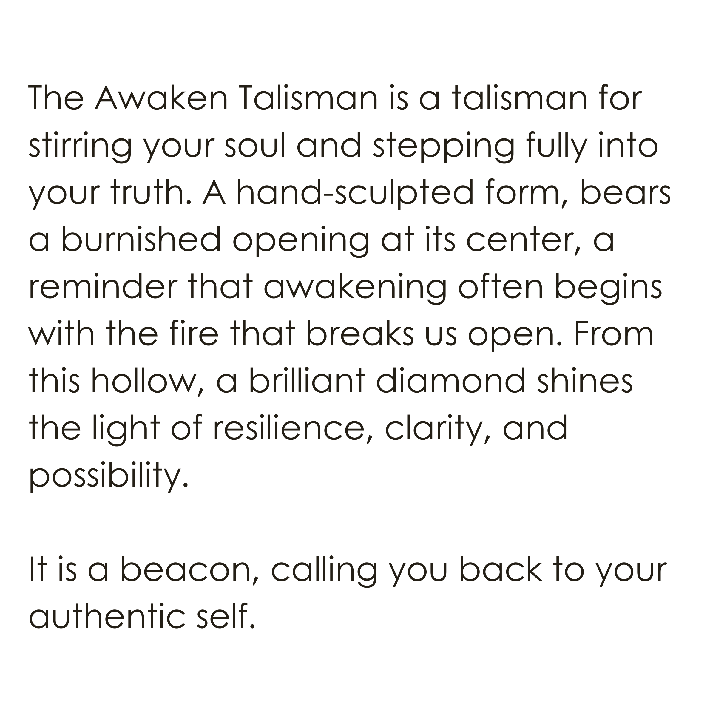 Text description of the Awaken Talisman Pendant with its features and symbolism.