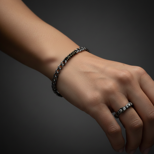 Binding Light Bracelet on model with Mystic Radiance Ring