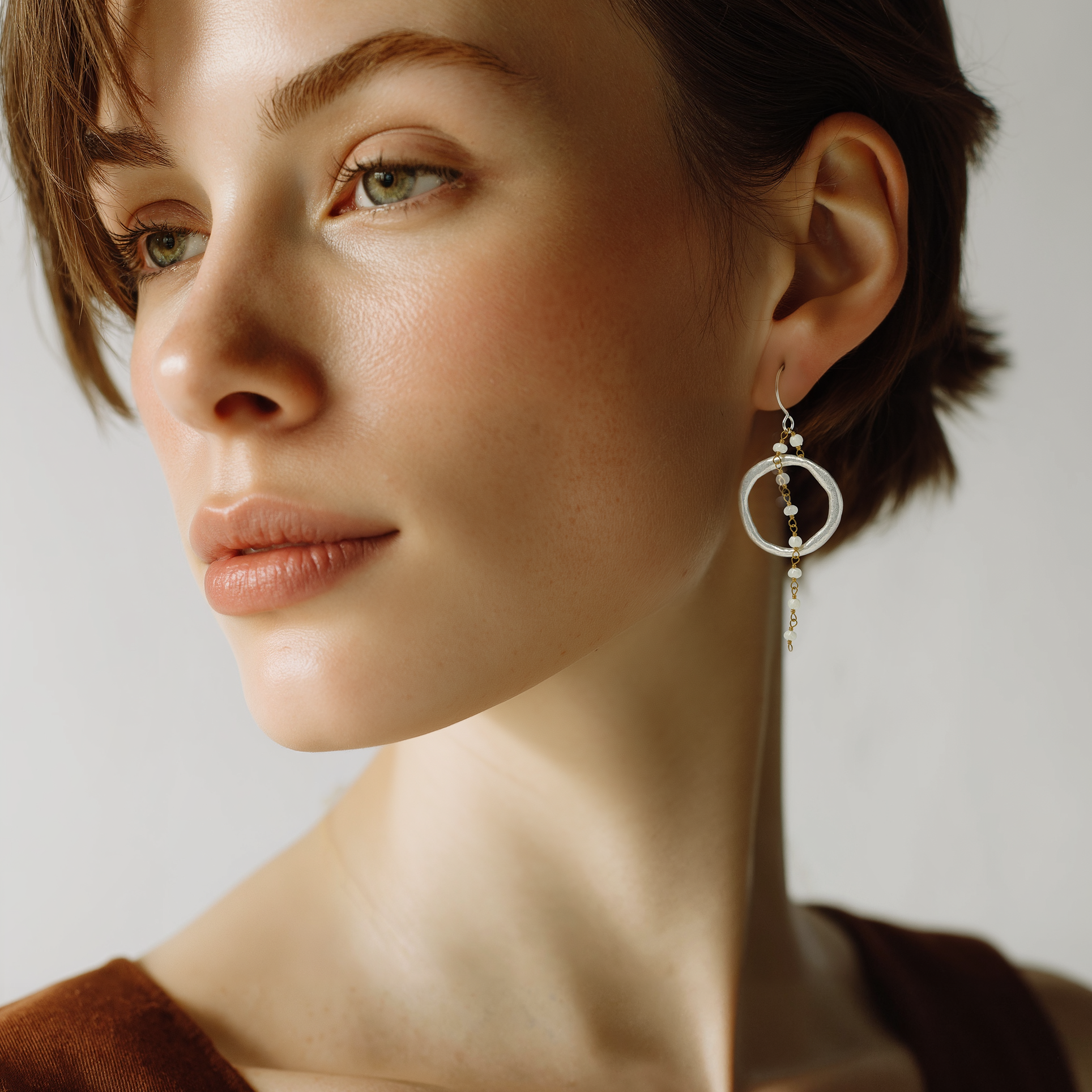 Solar Flare Earrings in Silver on Model