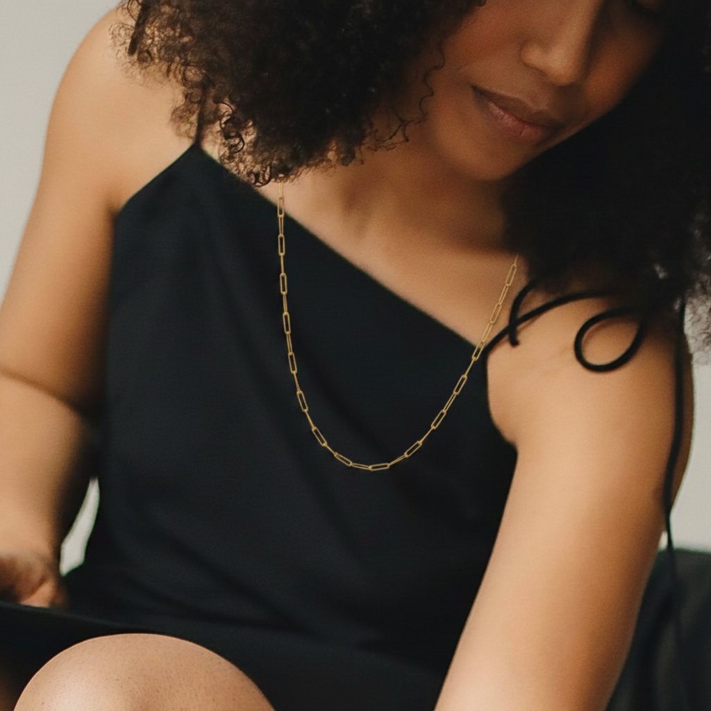 Gold Link Chain in Longer length on Model