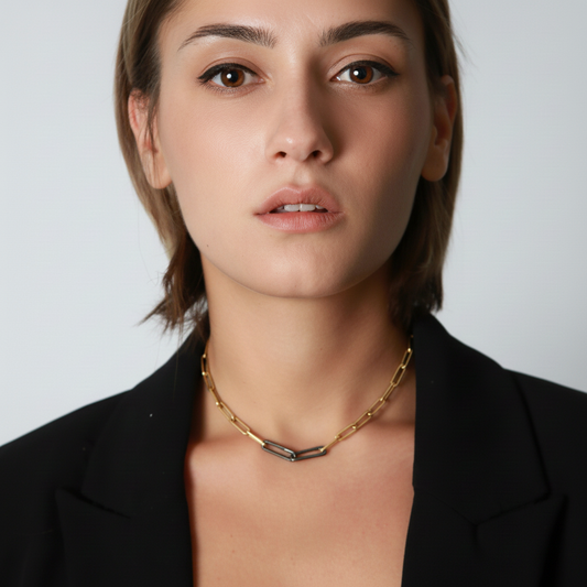 Shown on Model 14" Gold Link Chain with Double Paper Clip Connectors