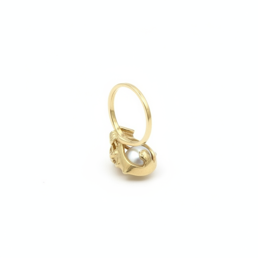 Back side of the pearl and solo diamond ring from the Chikahisa Ancestor Collection