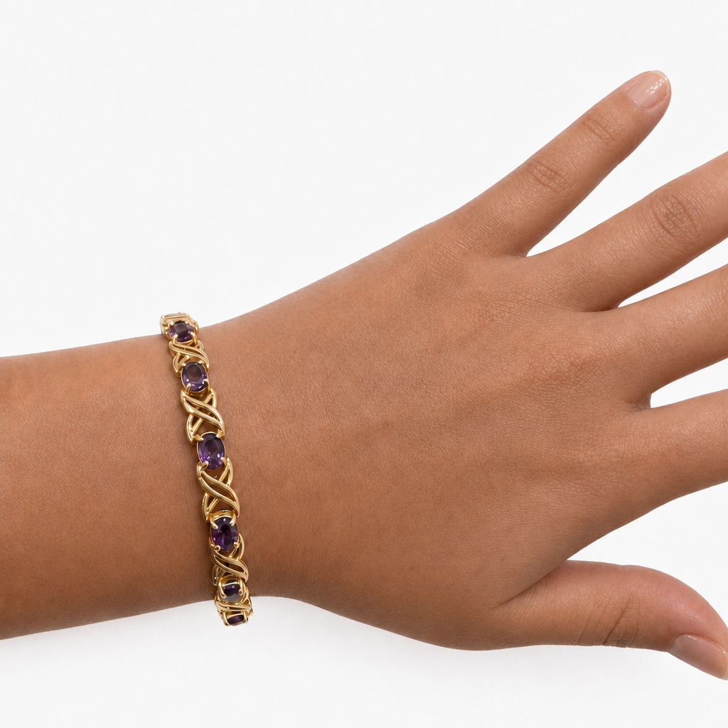 Amethyst and Gold Bracelet from the Chikahisa Ancestor Collection on a person
