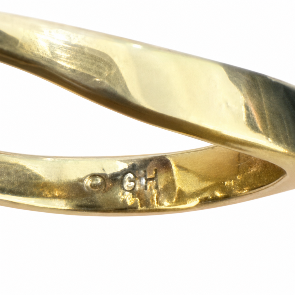 Makers Mark on Pearl and Gold Swirl Ring from Chikahisa Ancestor Collection