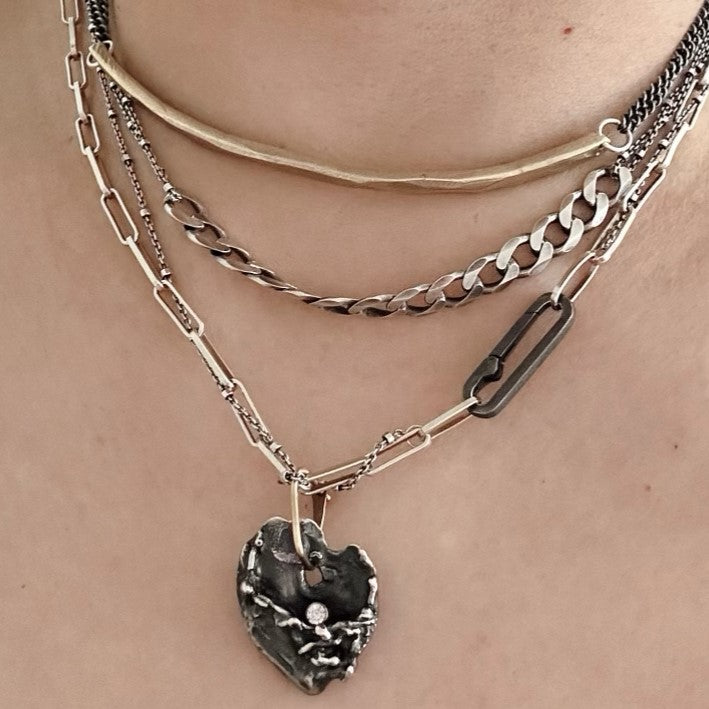 Fine Layered Oxidized Silver with Gold Filled Chain