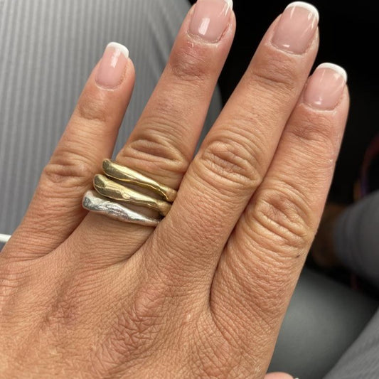Customer wearing the Alchemist Stacking Rings Combination 1