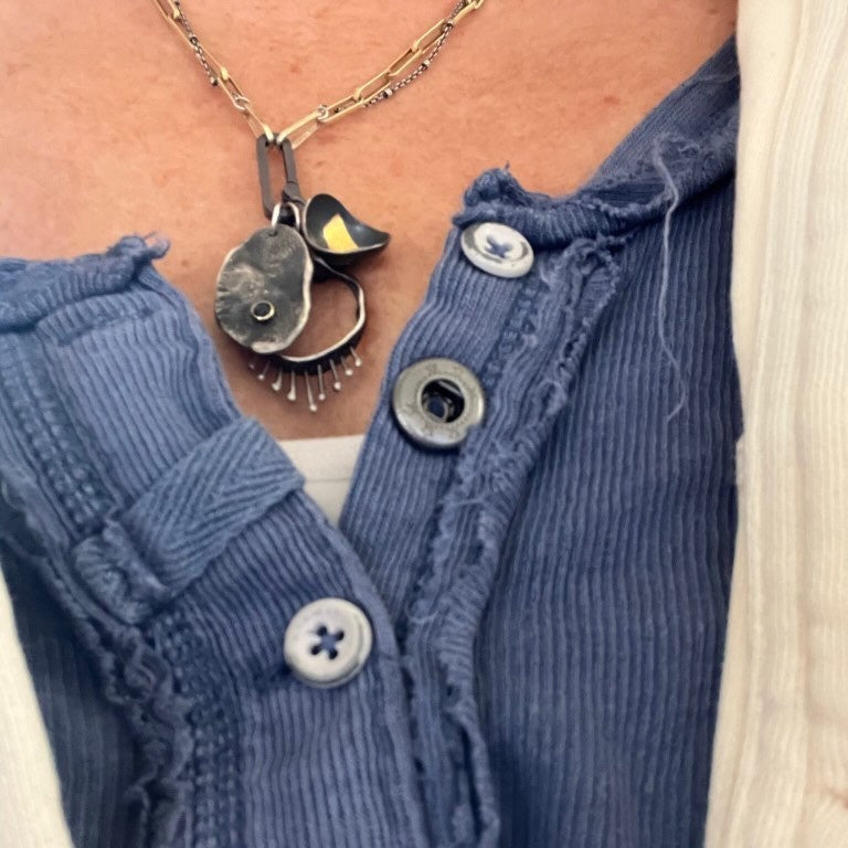Fine Layered Oxidized Silver with Gold Filled Chain