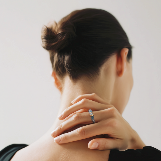 Devotion Ring in Oxidized silver with Salt & Pepper Diamond on Model