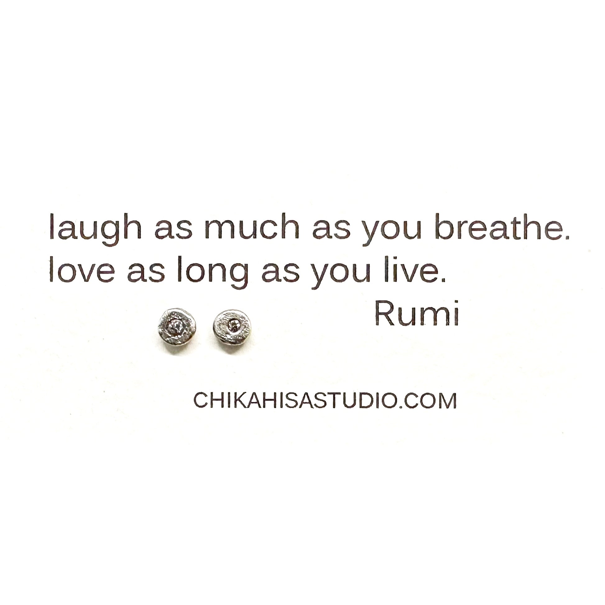 Evil Eye Stud in Silver shown on card with Rumi quote