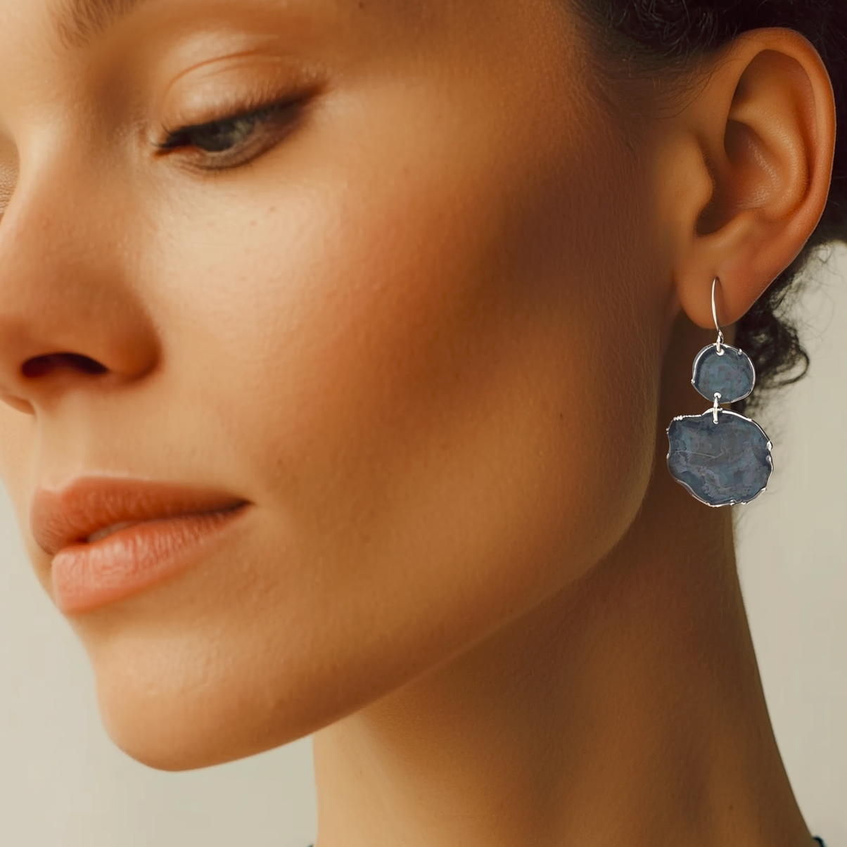 Close up of Twilight Drop Earrings on Model