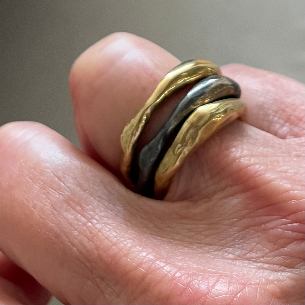 Element Ring in Oxidized Silver with 18k Gold Accents