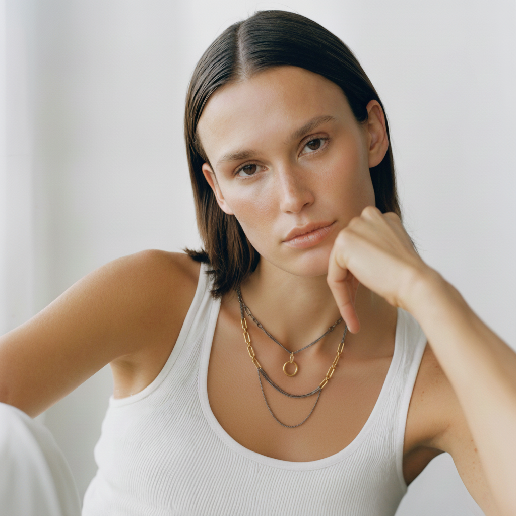 Celestial Convergence + Eclipse Embrace Necklaces on Model