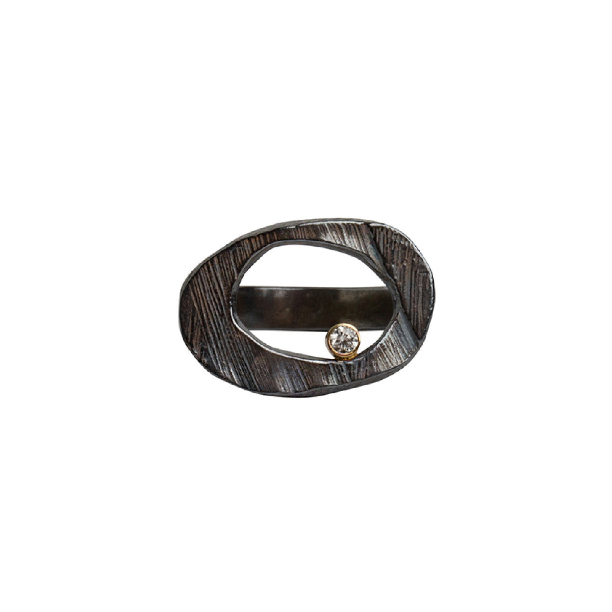The Ovum Ring in Oxidized Silver with Diamond