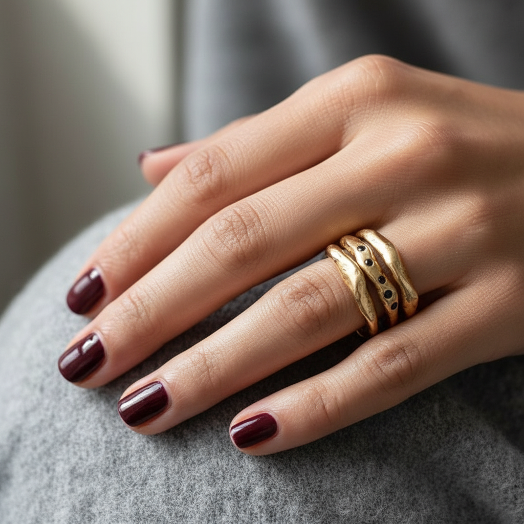 Connection Stacking Ring Set in Bronze on model