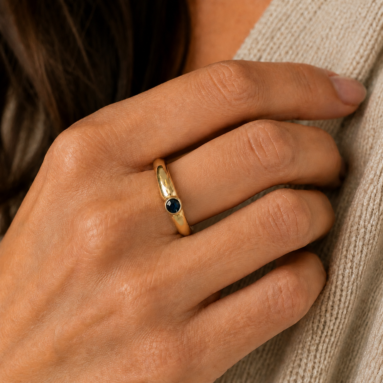 Devotion Ring in Gold with Black Diamond on model