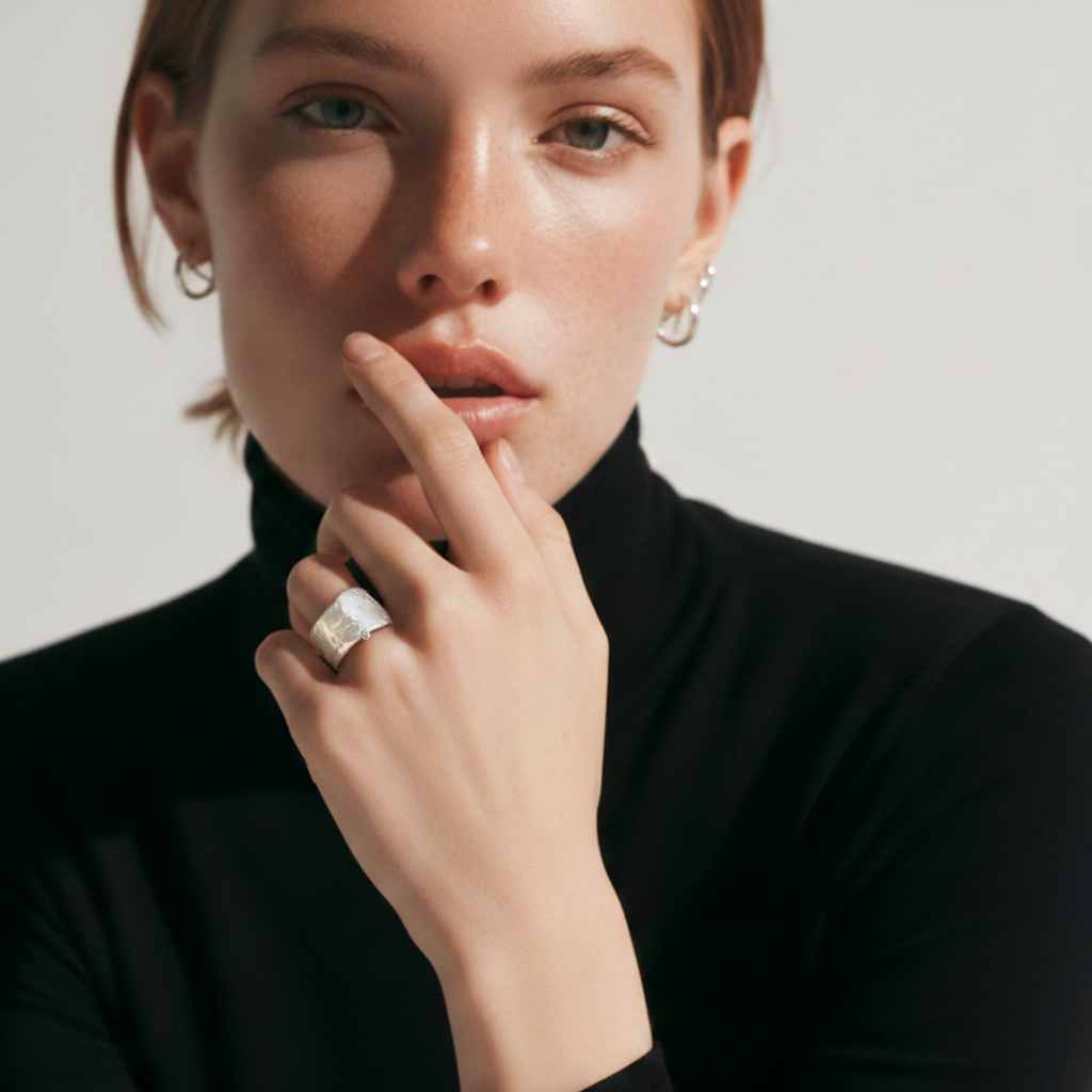 Relic Ring in Sterling Silver on model