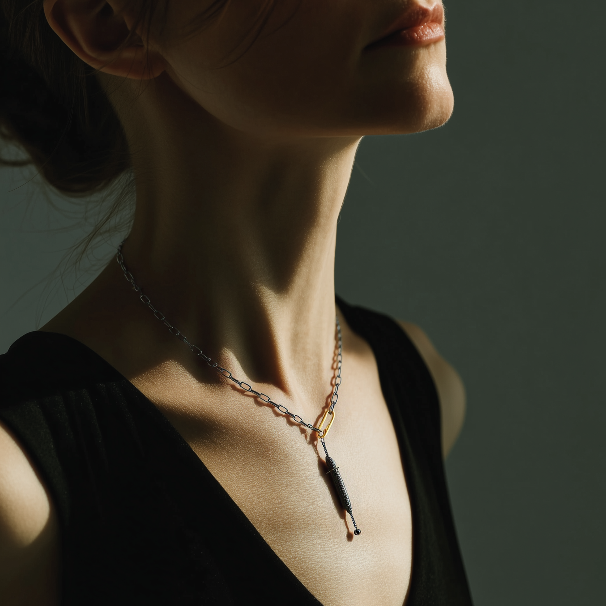 Strength Talisman Necklace with Black Diamond on model