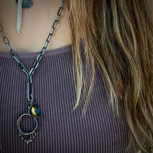 The Healing and Truth Talisman shown on Oxidized Silver Chain with Silver Paper Clip Connector