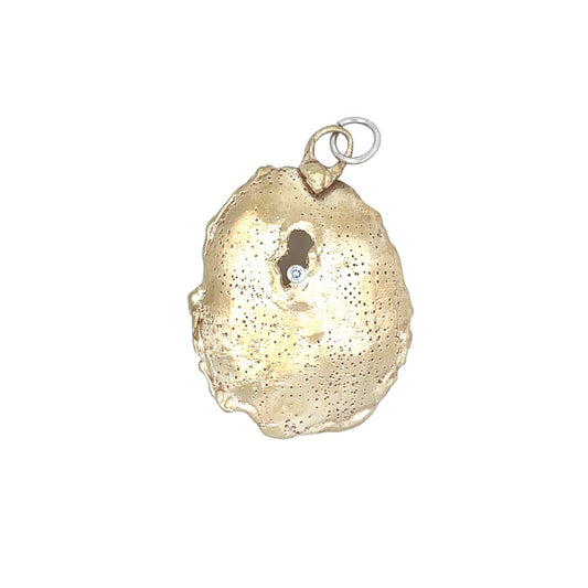The Awaken Talisman Pendant is a talisman for stirring your soul and stepping fully into your truth.
A hand-sculpted form, raw and organic, bears a burnished opening at its center, a reminder that awakening often begins with the fire that breaks us open. From this hollow, a brilliant diamond shines - the light of resilience, clarity, and possibility.