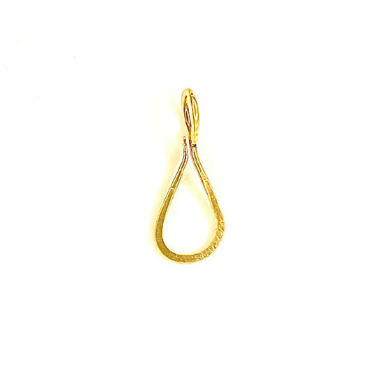 The Brass Tear Drop Connector measures approx 1" long and 3/8" wide. It's designed to easily attach your Talisman Pendants. Will slide over most chains.