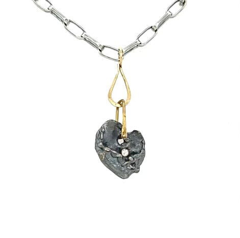 Brass Tear Drop Connector Featuring Love Talisman Pendant on Oxidized Silver Chain