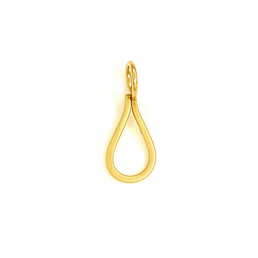 The Brass Tear Drop Connector measures approx 1" long and 3/8" wide. It's designed to easily attach your Talisman Pendants. Will slide over most chains.