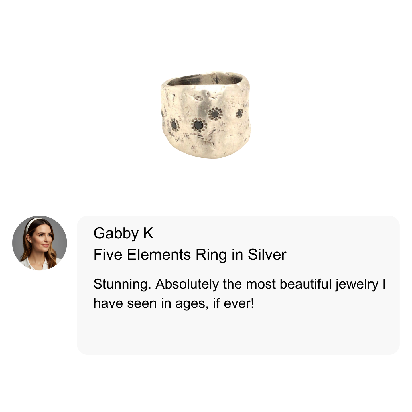 Five Elements Silver Ring with Black Diamonds