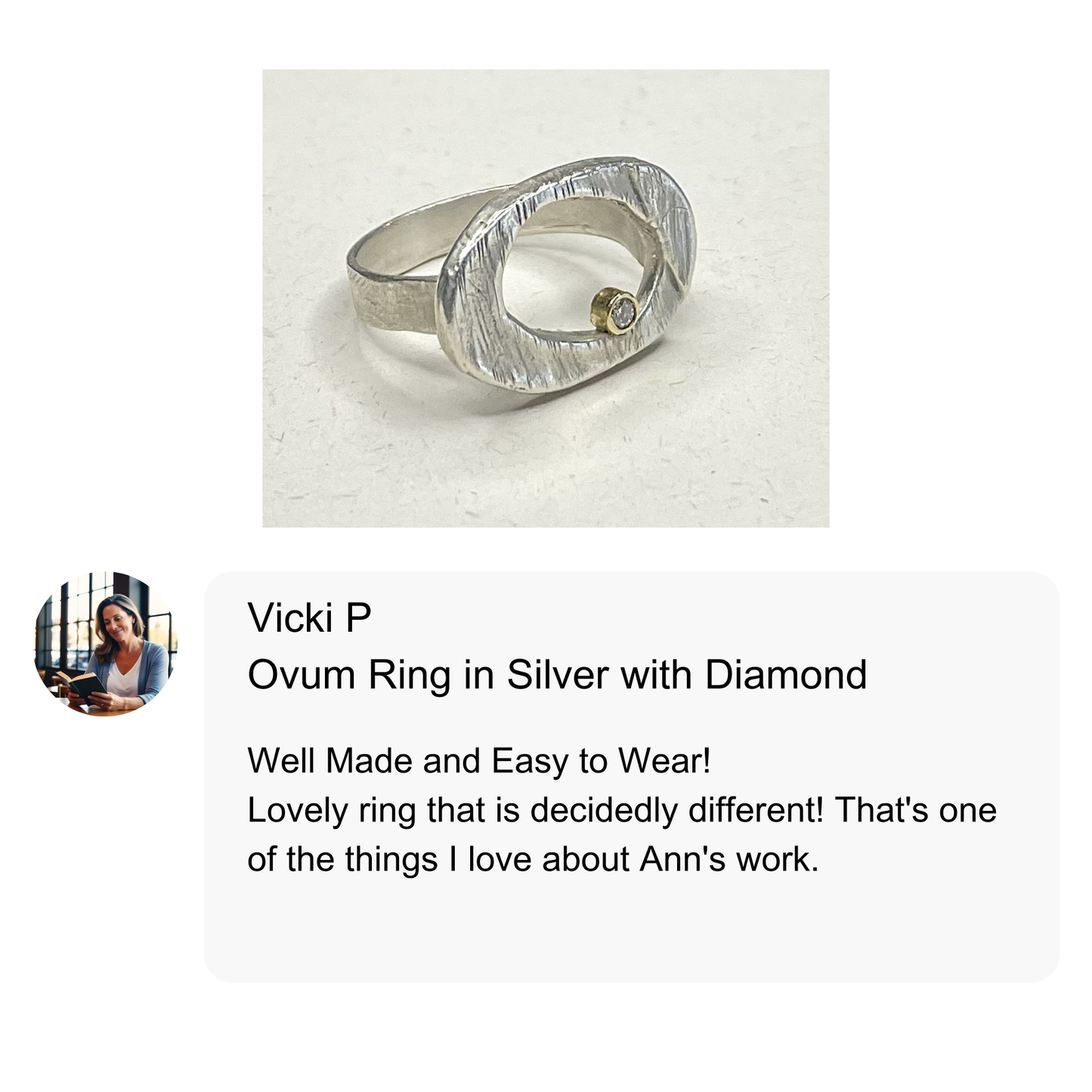 Ovum Ring in Silver with Diamond