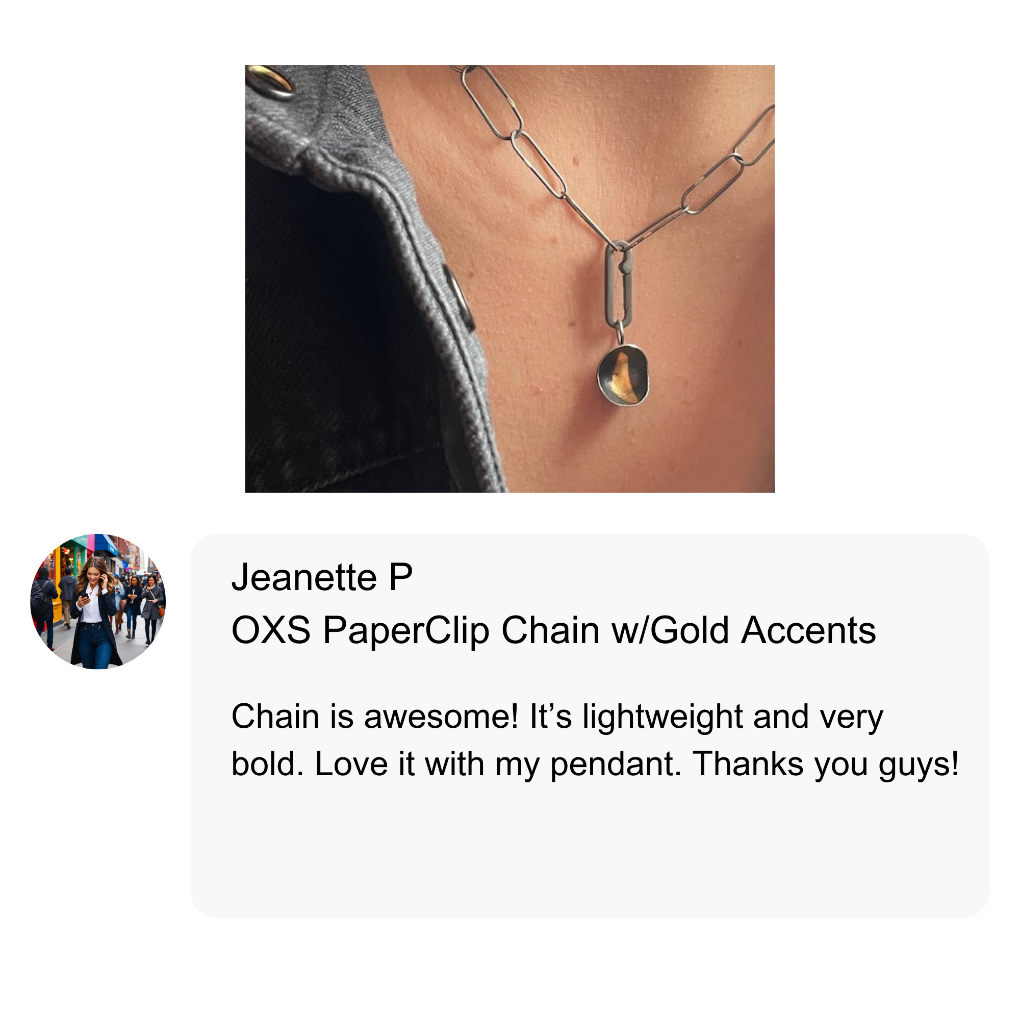 Customer review of Oxidized Silver Paper Clip Chain with Gold Accents