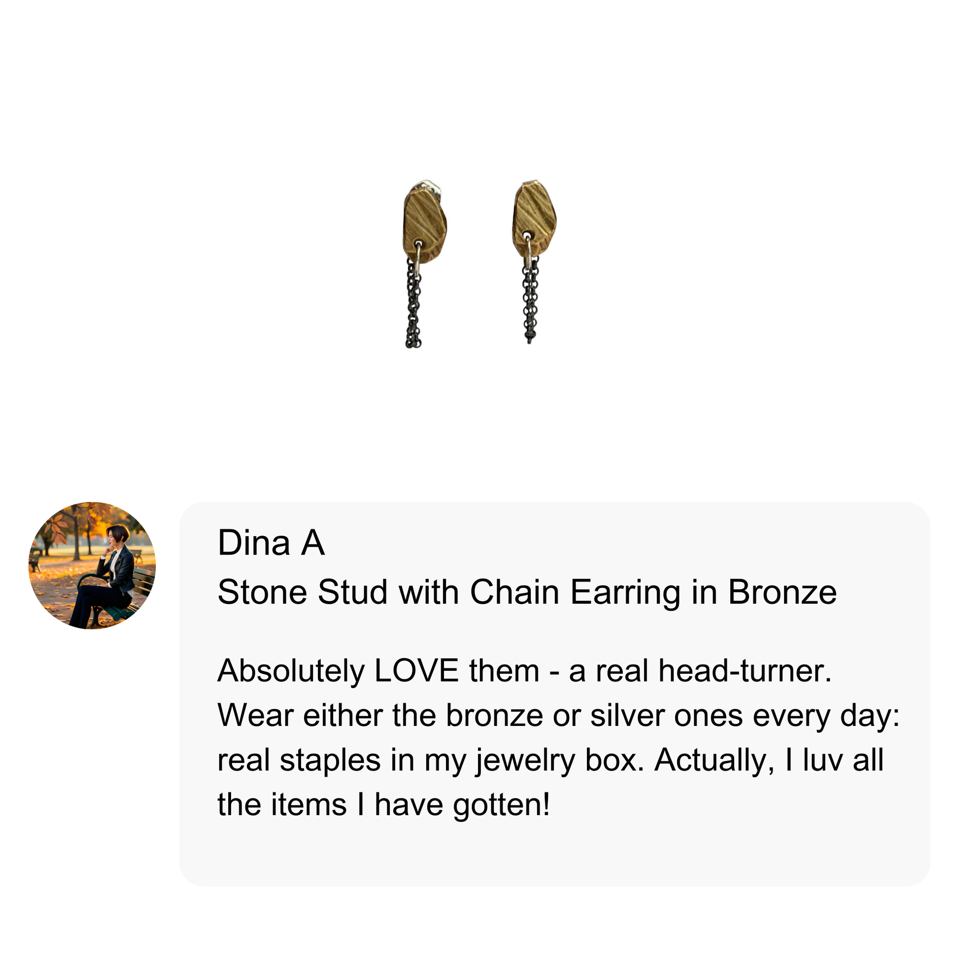 Customer Review of the Stone Stud Chain Earring in Bronze