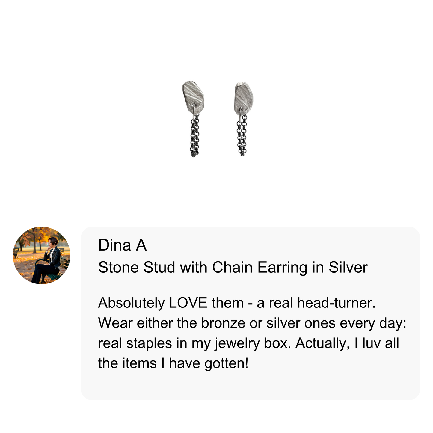 Stone Stud with Chain in Silver