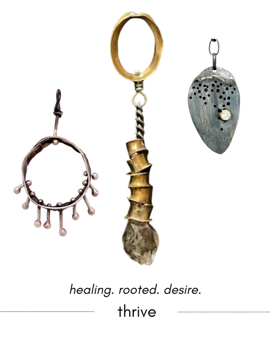 This symbol is rooted in Healing, steadied by Groundedness, and ignited by Desire. It’s for those who know they are meant for more — not just to survive, but to flourish. Wearing Thrive is a declaration that you are ready to grow from your scars, stand firm in your truth, and chase what lights you up.