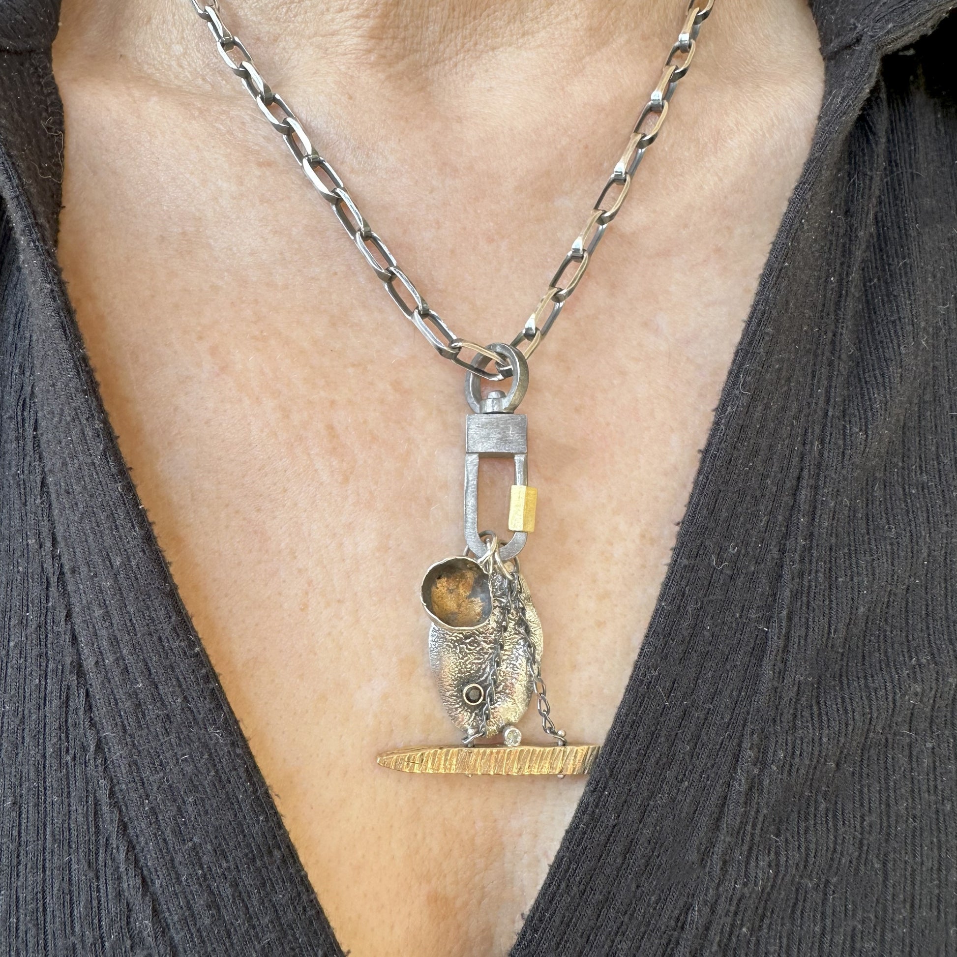 Various Talisman Pendants featuring Hope, Truth, and Balance on a Lock Connector and Oxidized Silver Chain