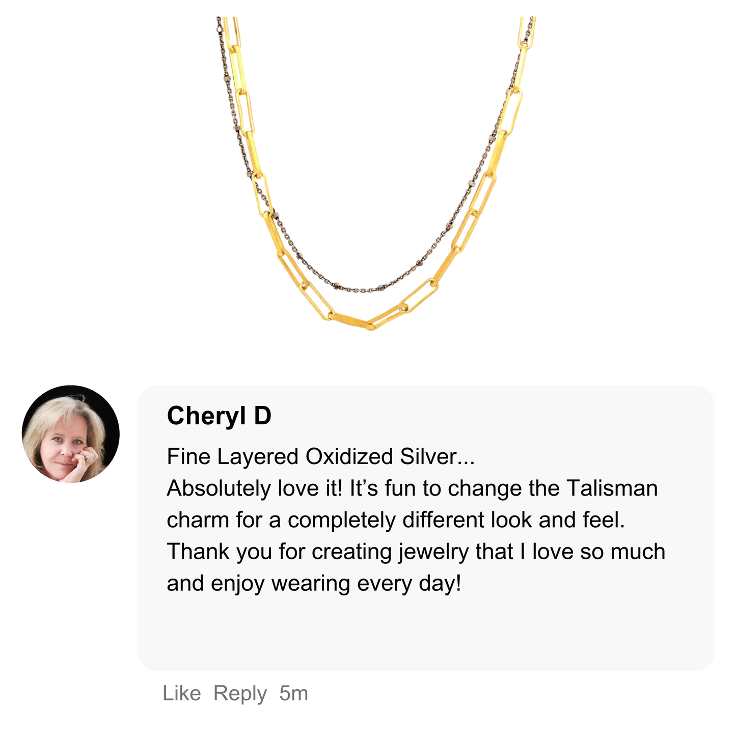 Fine Layered Oxidized Silver with Gold Filled Chain