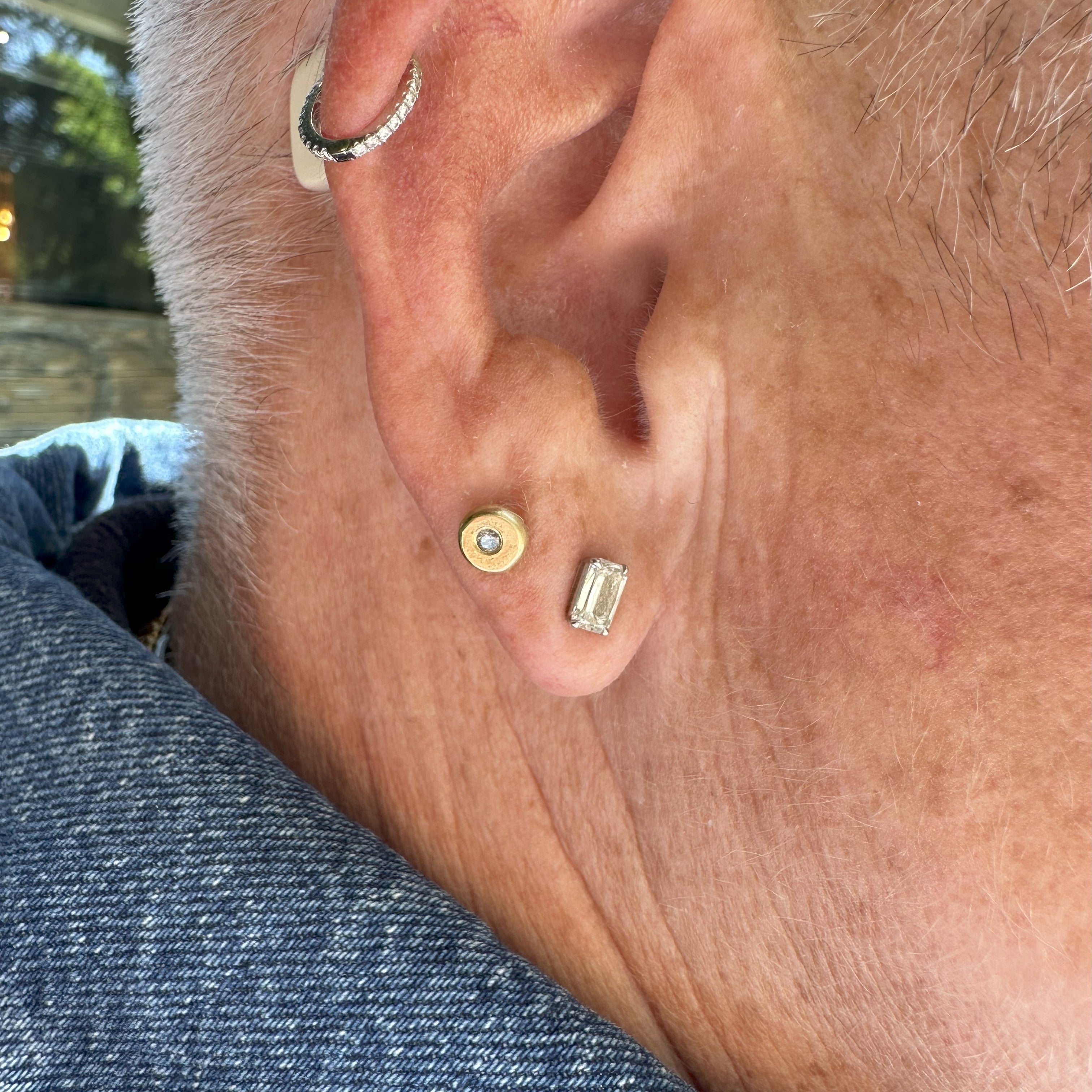 Evil Eye Stud Earrings in 18kt Gold mixed with customers own earrings