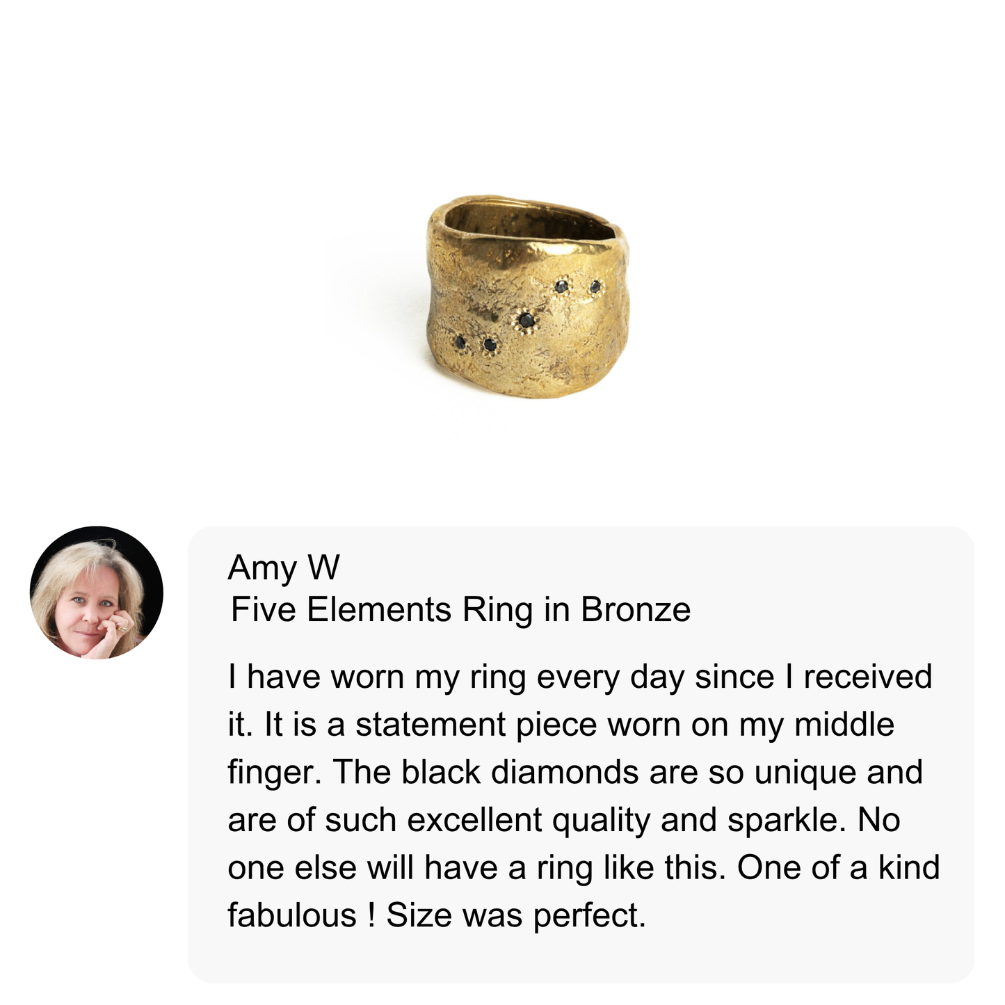 Five Elements Bronze Ring with Black Diamonds