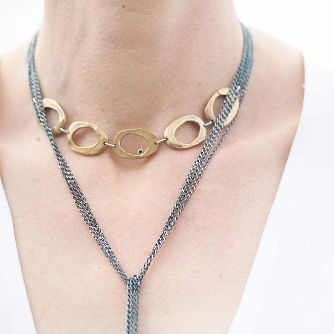 Bronze 5 Oval Wrap with Diamond Necklace-Chikahisa Studio