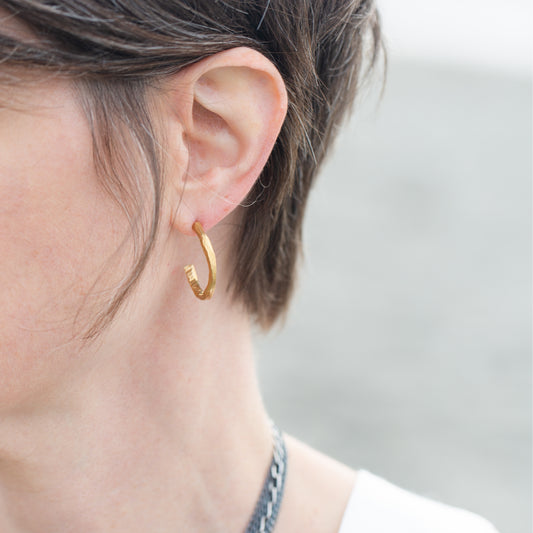 Bronze Small Hoop Earrings on Model