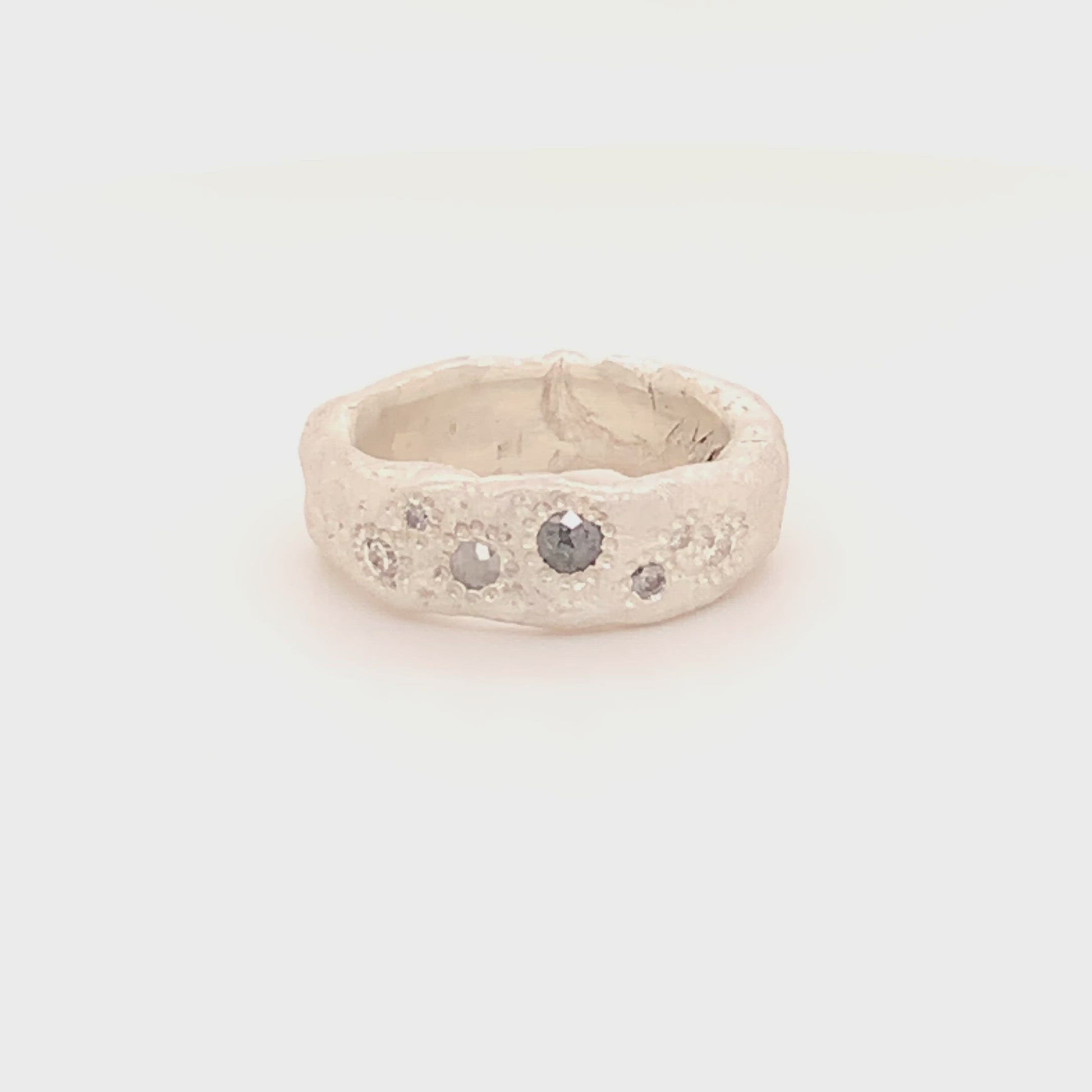 The Thrive Ring is for anyone who wants to bask in timeless beauty.  Designed with the essence of wabi-sabi, each ring is handcrafted using only the finest metals and salt and pepper diamonds. This type of diamond features a range of black & white inclusions with no two the same, making each as unique and individual as you are.
