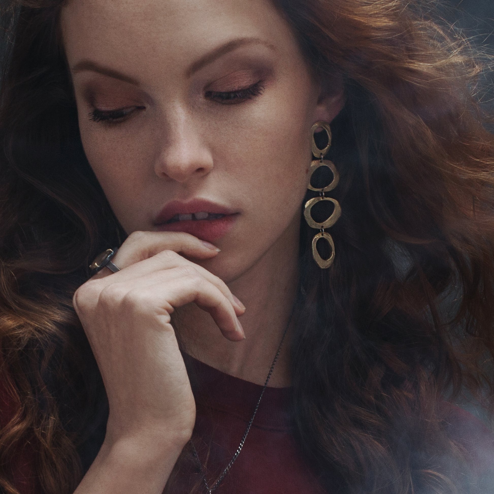 Bronze Mystic Statement Drop Earrings on Model