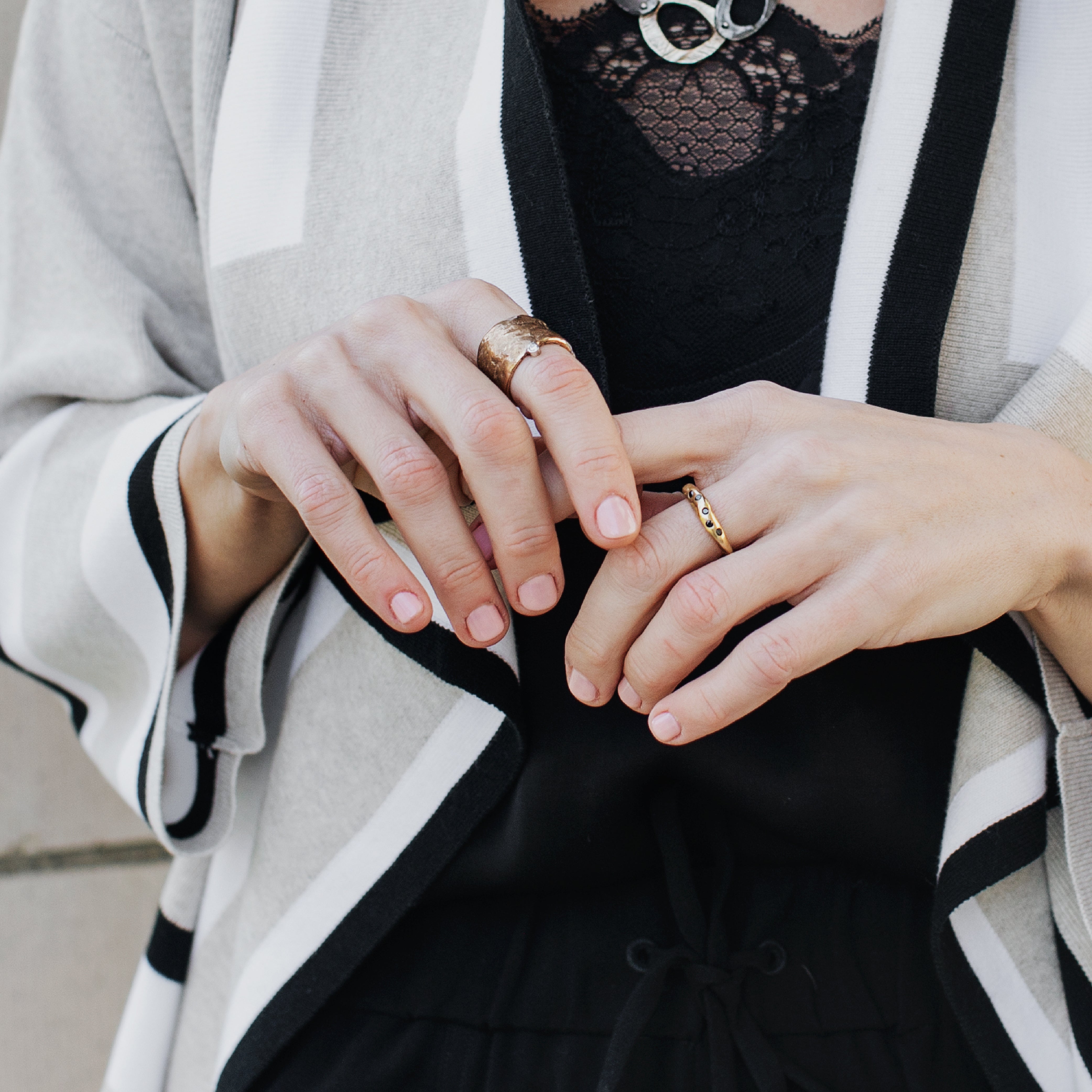 The Relic Ring and Constellation Ring in Bronze on Model