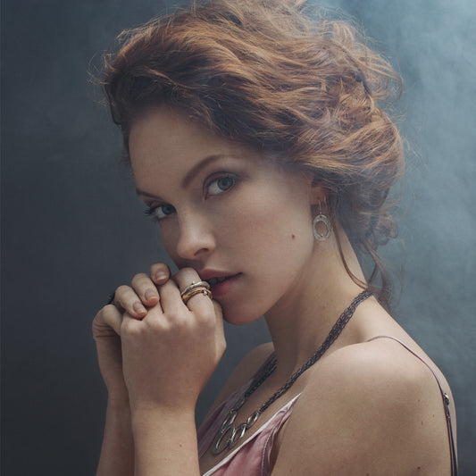 Odyssey Rings in Bronze and Silver on Model