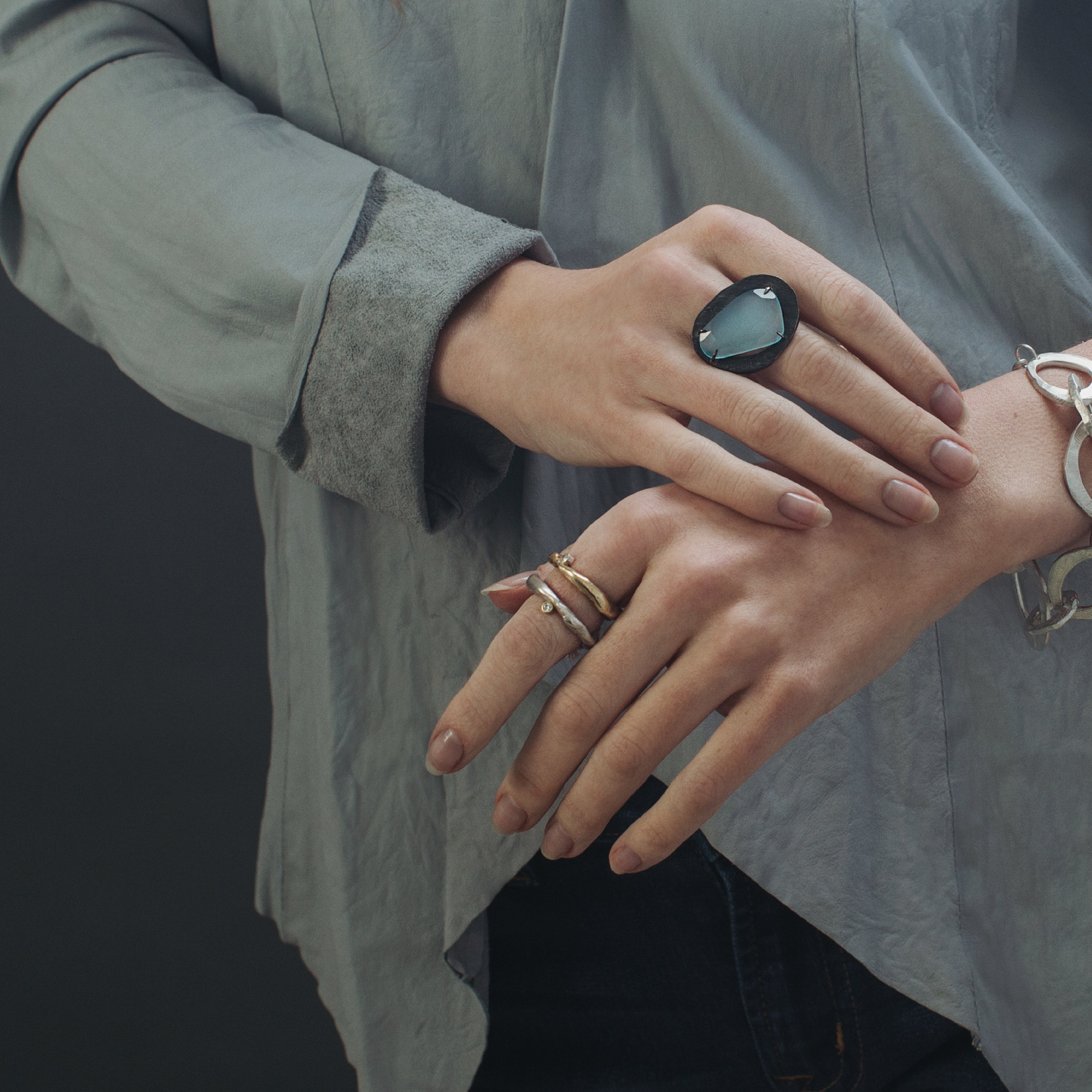 Odyssey Rings in Silver and Bronze featured on Model