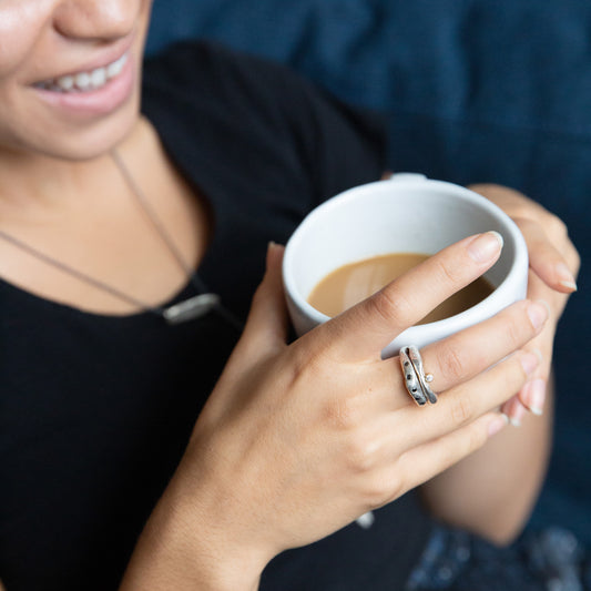 The Constellation Ring in Silver with Odyssey Ring in Silver on Model