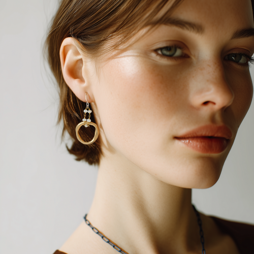 Lunar Cascade Earrings in Bronze on Model 