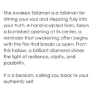Text description of the Awaken Talisman Pendant with its features and symbolism.